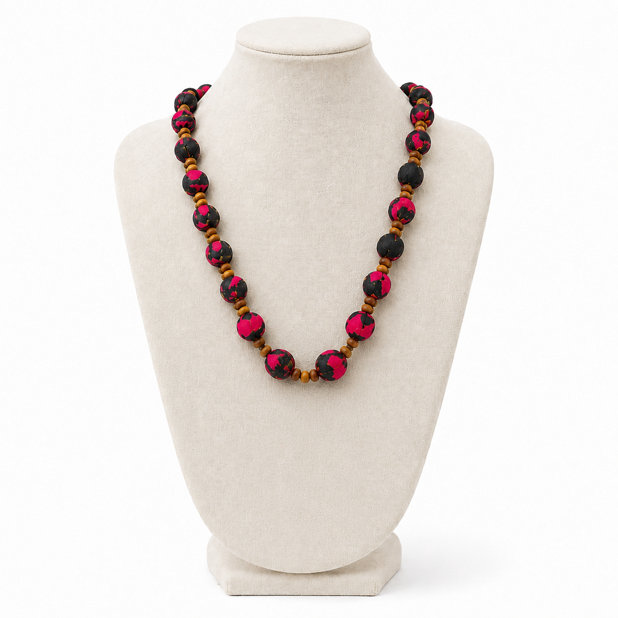 Handcrafted Magenta & Black Beaded Necklace